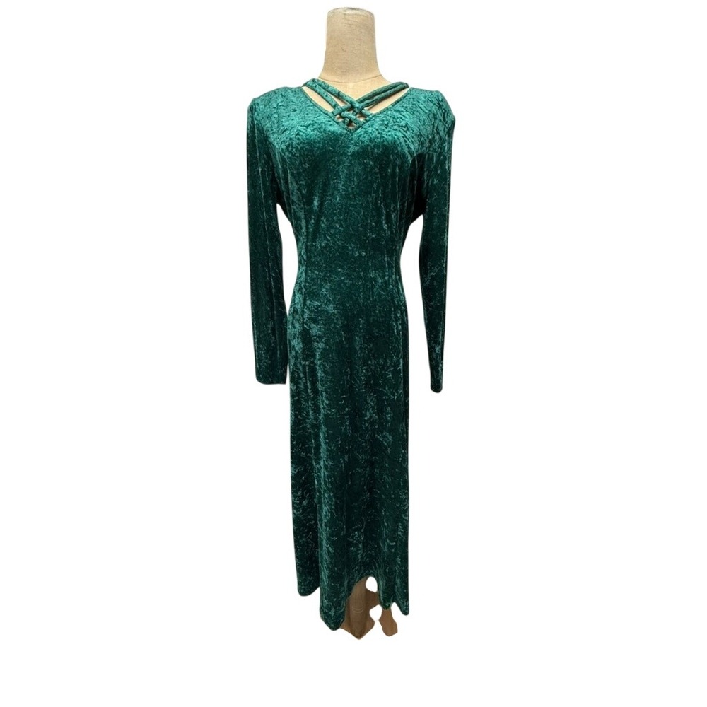 Brett Alixander Emerald Green Velvet Crushed Maxi‎ Dress Size 12